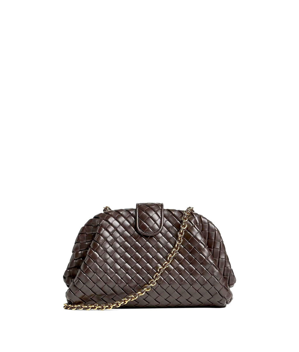 BOTTEGA VENETA LAUREN 1980 TEEN NAPPA LEATHER CLUTCH WITH CHAIN