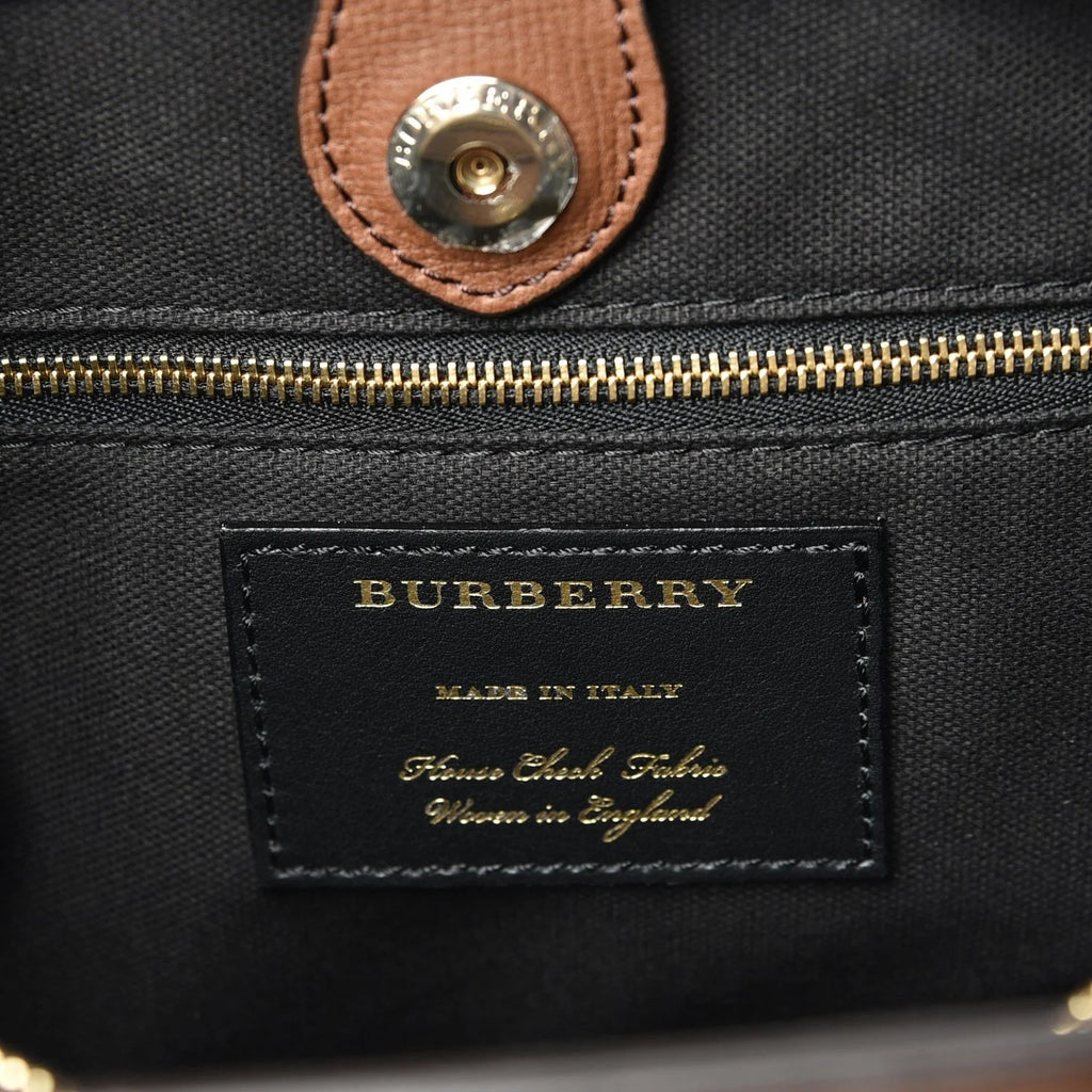 BURBERRY MEDIUM BANNER HOUSE CHECK CALFSKIN LEATHER TOTE BAG