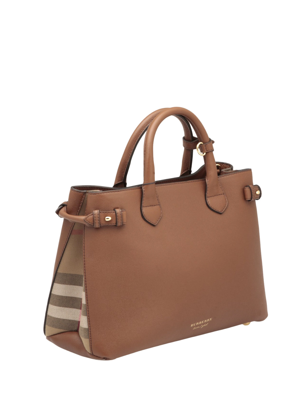 BURBERRY MEDIUM BANNER HOUSE CHECK CALFSKIN LEATHER TOTE BAG