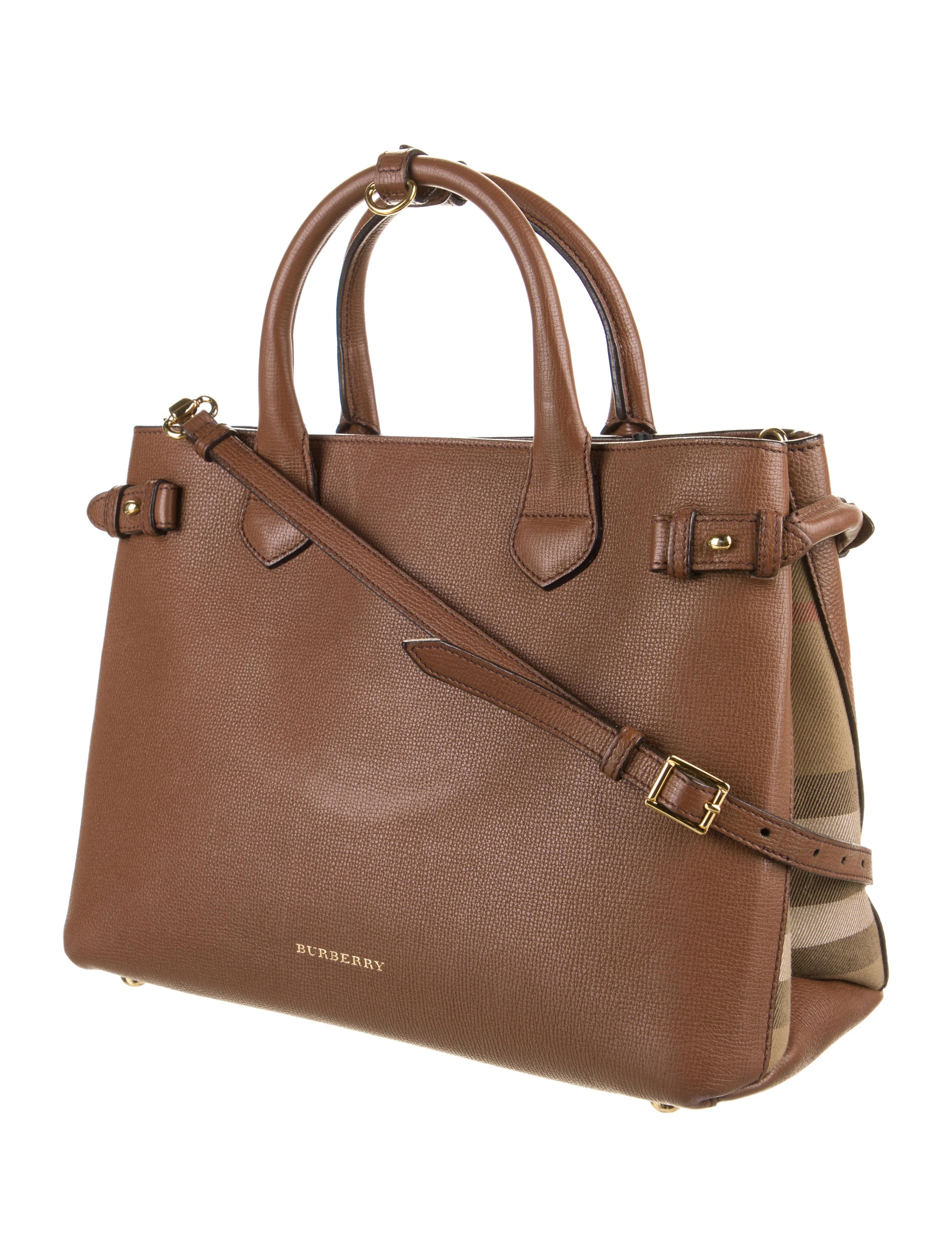 BURBERRY MEDIUM BANNER HOUSE CHECK CALFSKIN LEATHER TOTE BAG