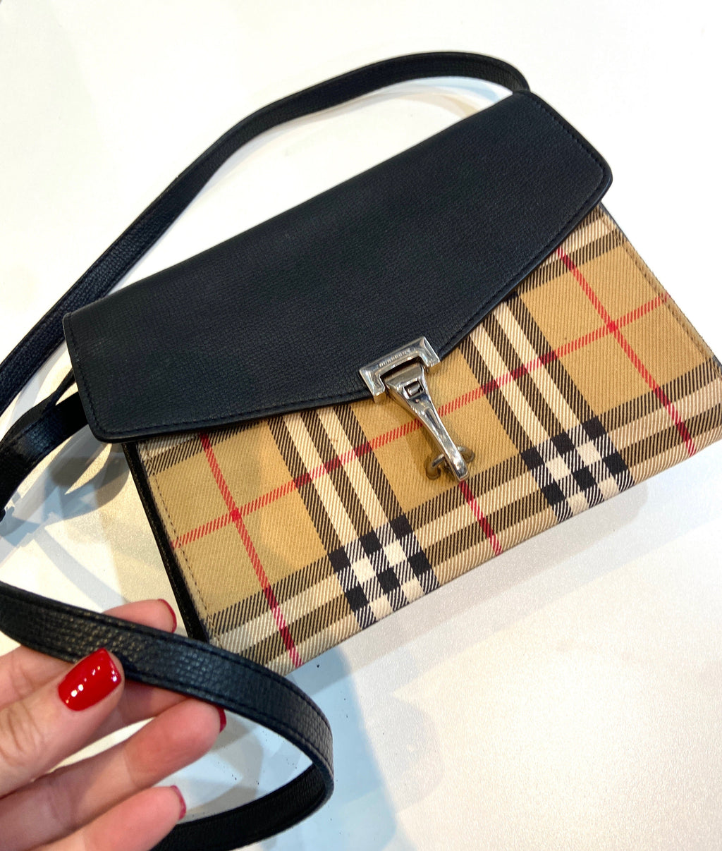 BURBERRY CALFSKIN VINTAGE CHECK SMALL MACKEN CROSSBODY BAG