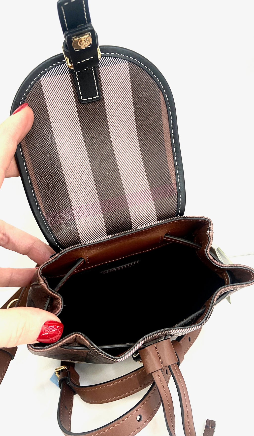 BURBERRY BROWN CHECK MICRO BACKPACK