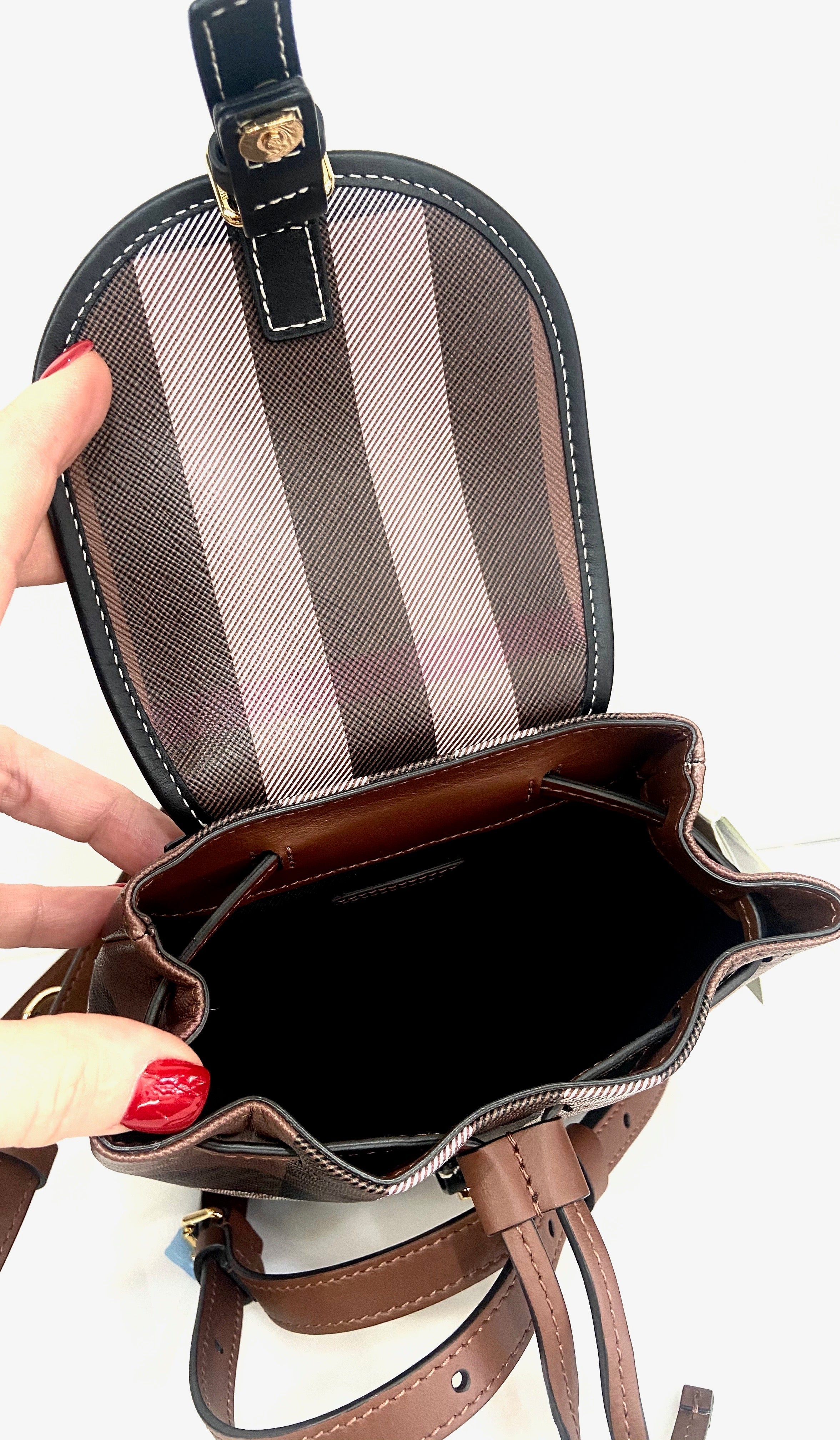 BURBERRY BROWN CHECK MICRO BACKPACK