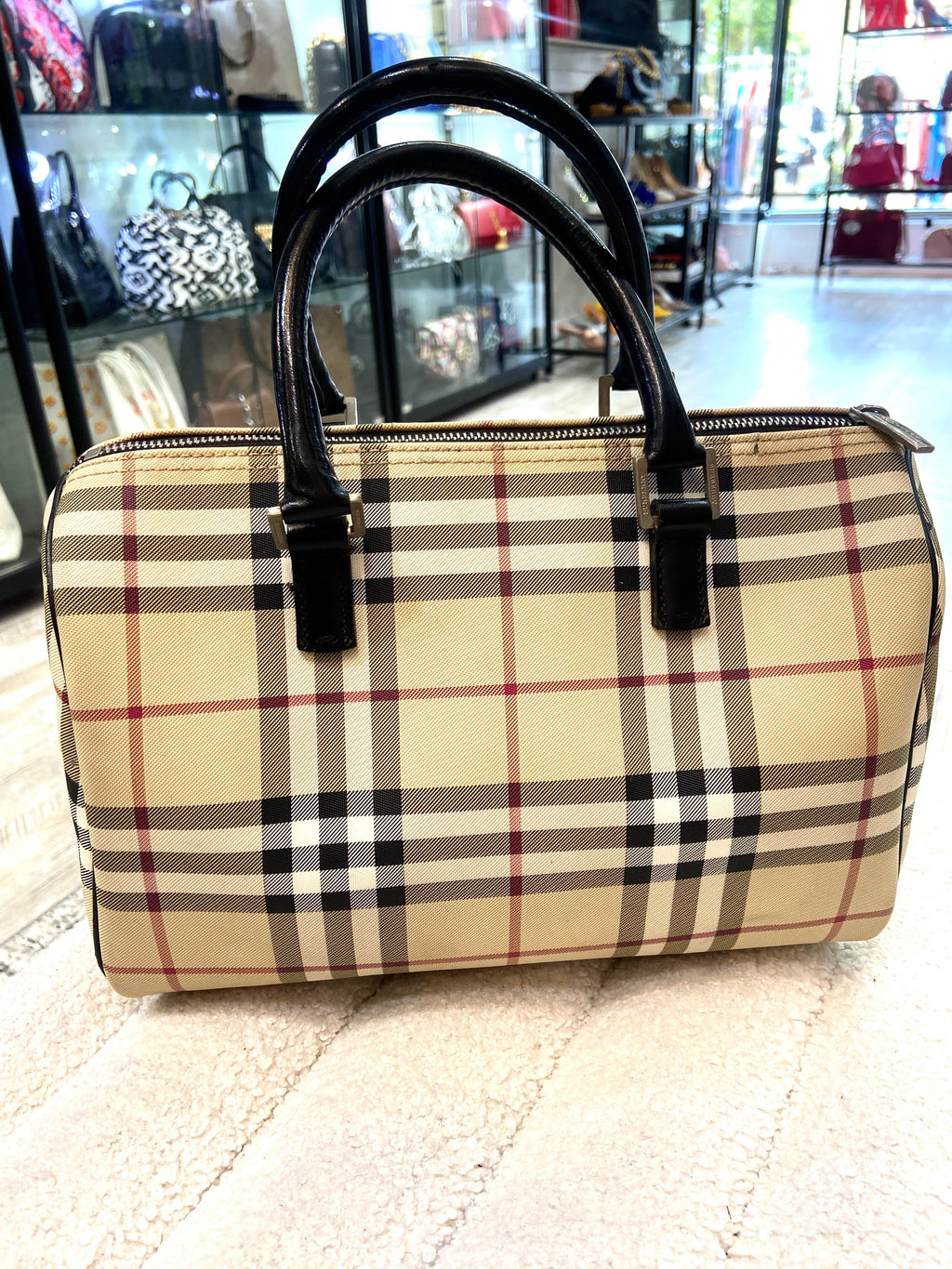 BURBERRY CANVAS GOUSE CHECK BOSTON HANDBAG