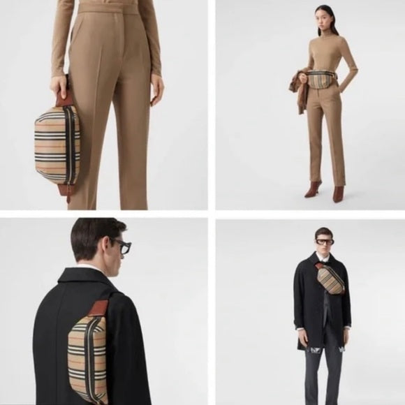 BURBERRY E-CANVAS ICON STRIPE SONNY BUM BAG
