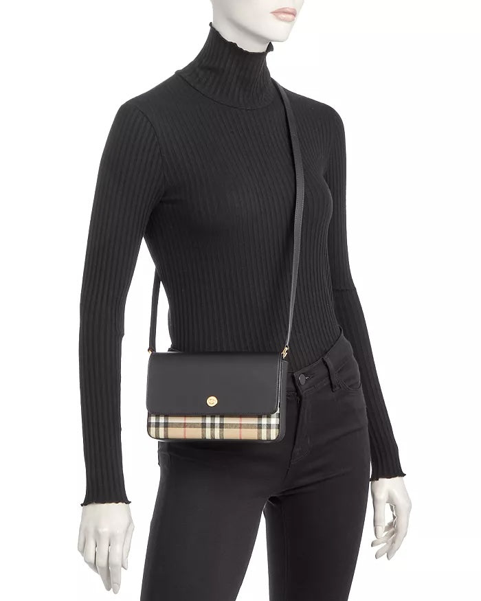 BURBERRY NEW HAMPSHIRE CHECK LEATHER CROSSBODY BAG