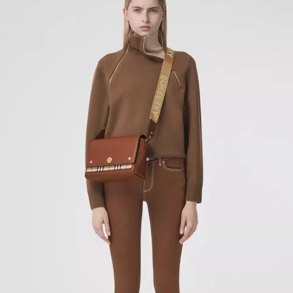 BURBERRY NOTE NOVA CHECK GRAINED CALFSKIN CROSSBODY BAG