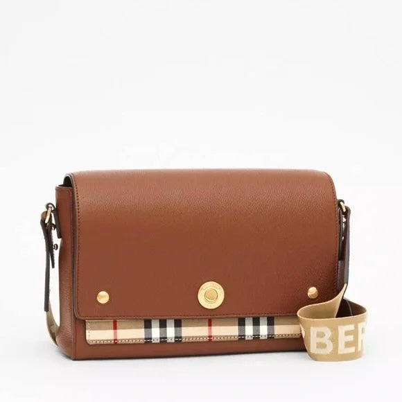BURBERRY NOTE NOVA CHECK GRAINED CALFSKIN CROSSBODY BAG