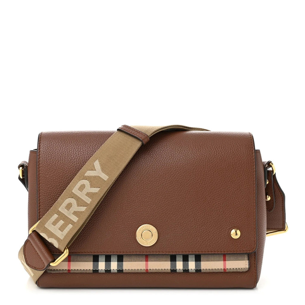 BURBERRY NOTE NOVA CHECK GRAINED CALFSKIN CROSSBODY BAG