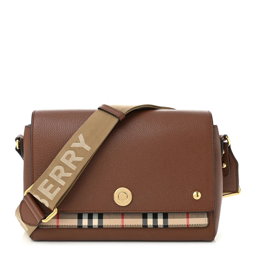 BURBERRY NOTE NOVA CHECK GRAINED CALFSKIN CROSSBODY BAG