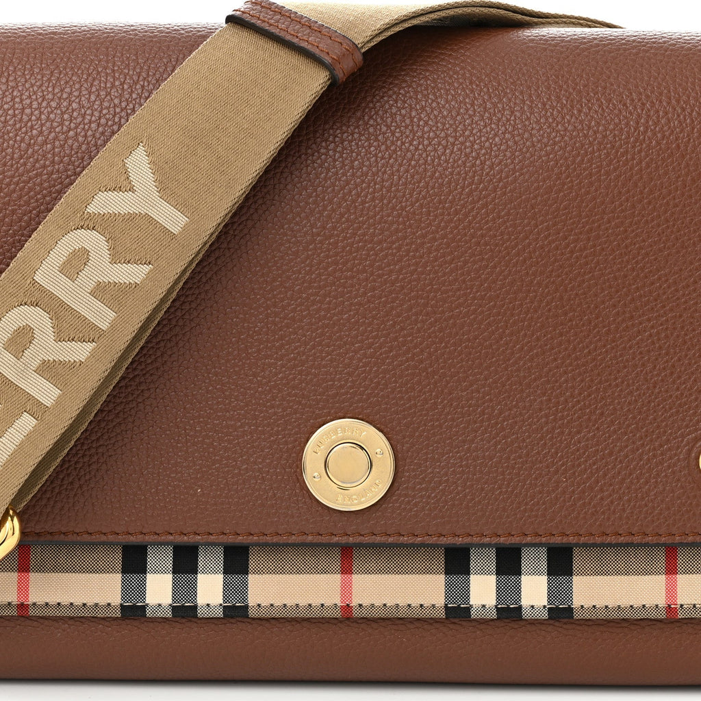 BURBERRY NOTE NOVA CHECK GRAINED CALFSKIN CROSSBODY BAG