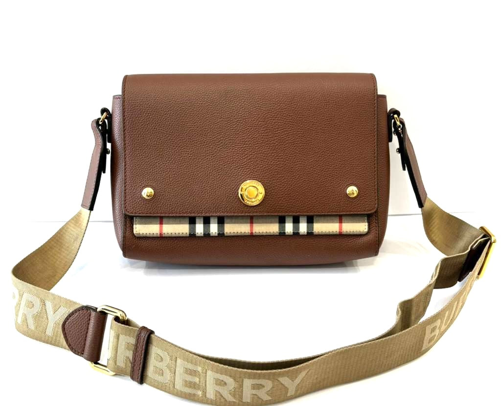 BURBERRY NOTE NOVA CHECK GRAINED CALFSKIN CROSSBODY BAG