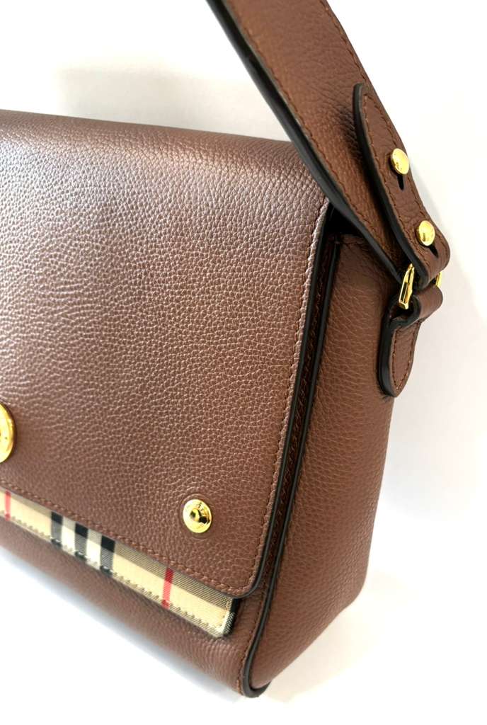 BURBERRY NOTE NOVA CHECK GRAINED CALFSKIN CROSSBODY BAG