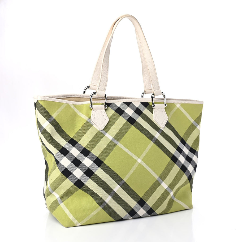 BURBERRY NOVA CHECK LIME GREEN SHOPPER TOTE BAG