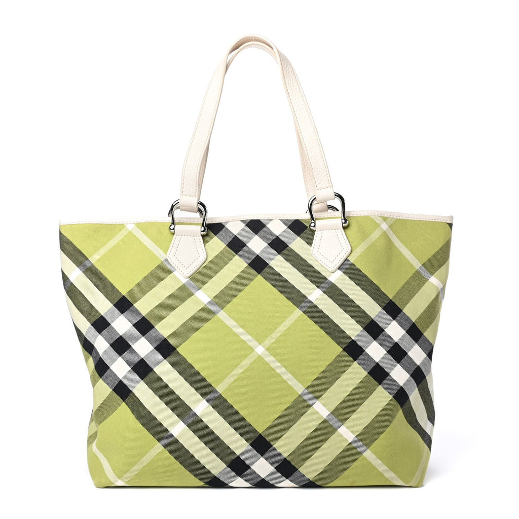 BURBERRY NOVA CHECK LIME GREEN SHOPPER TOTE BAG