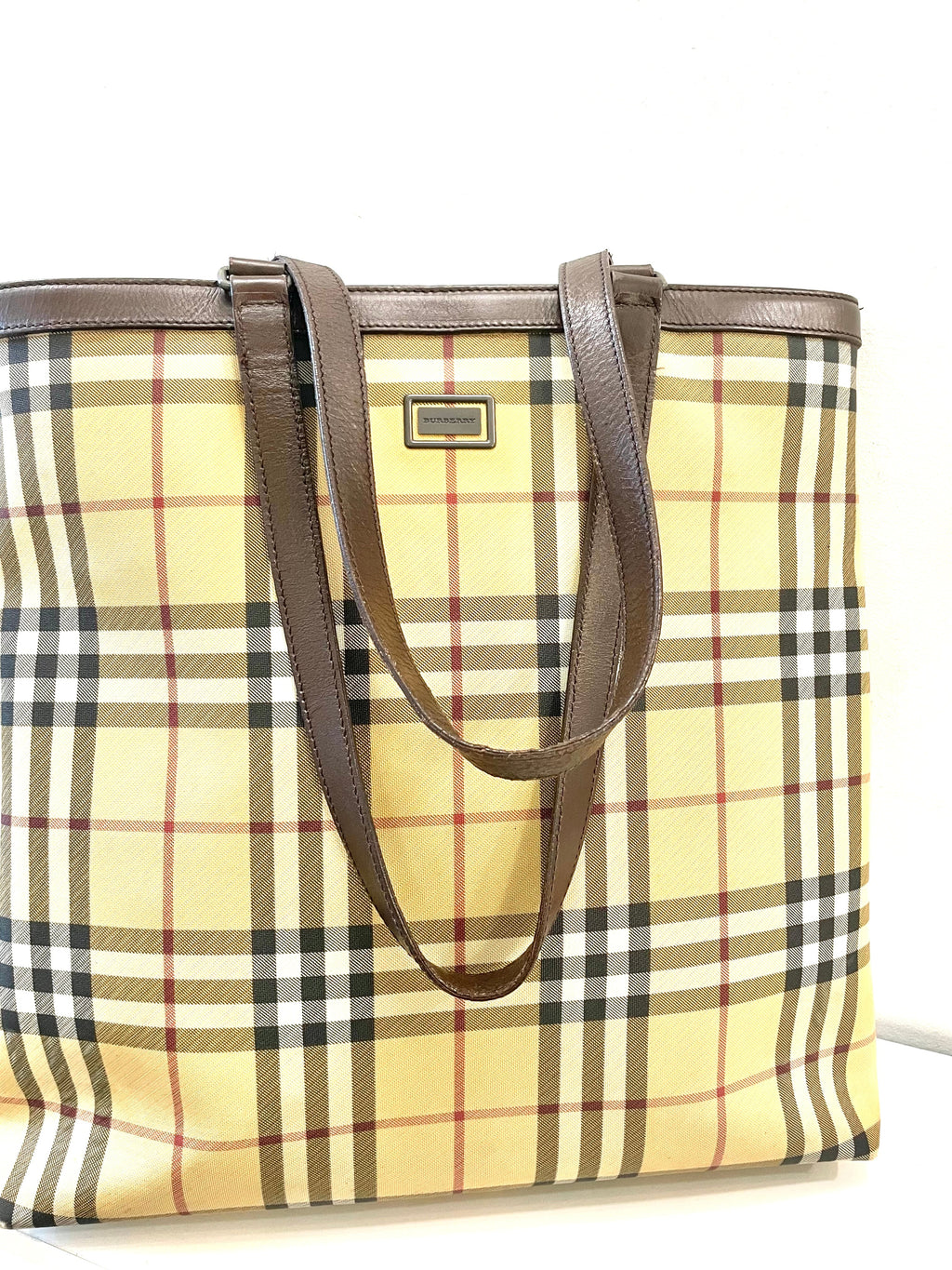 BURBERRY VINTAGE NOVA CHECK PVC & LEATHER TOTE BAG