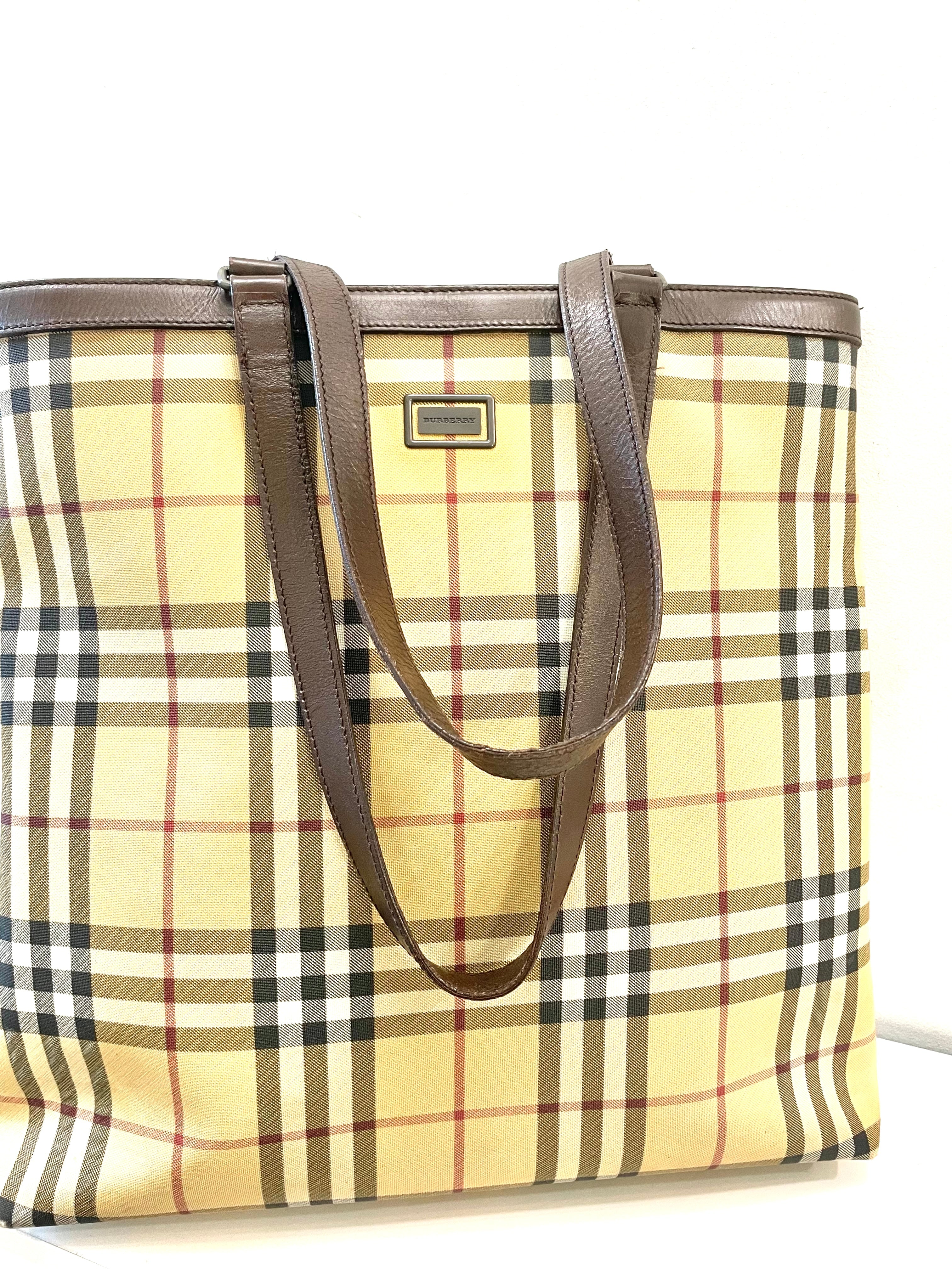 BURBERRY VINTAGE NOVA CHECK PVC & LEATHER TOTE BAG
