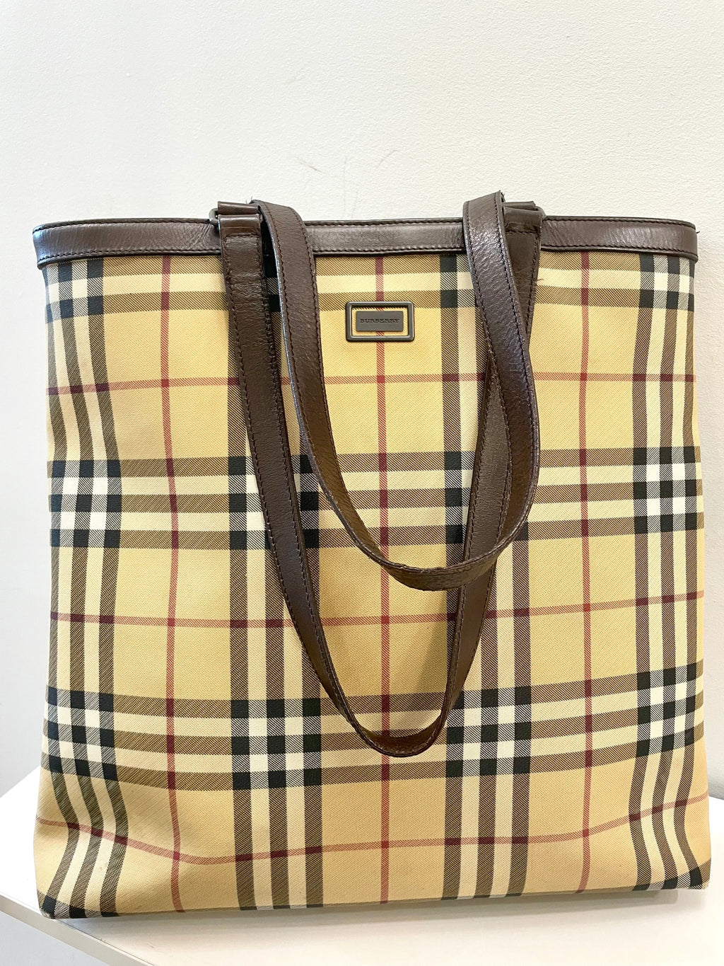 BURBERRY VINTAGE NOVA CHECK PVC & LEATHER TOTE BAG
