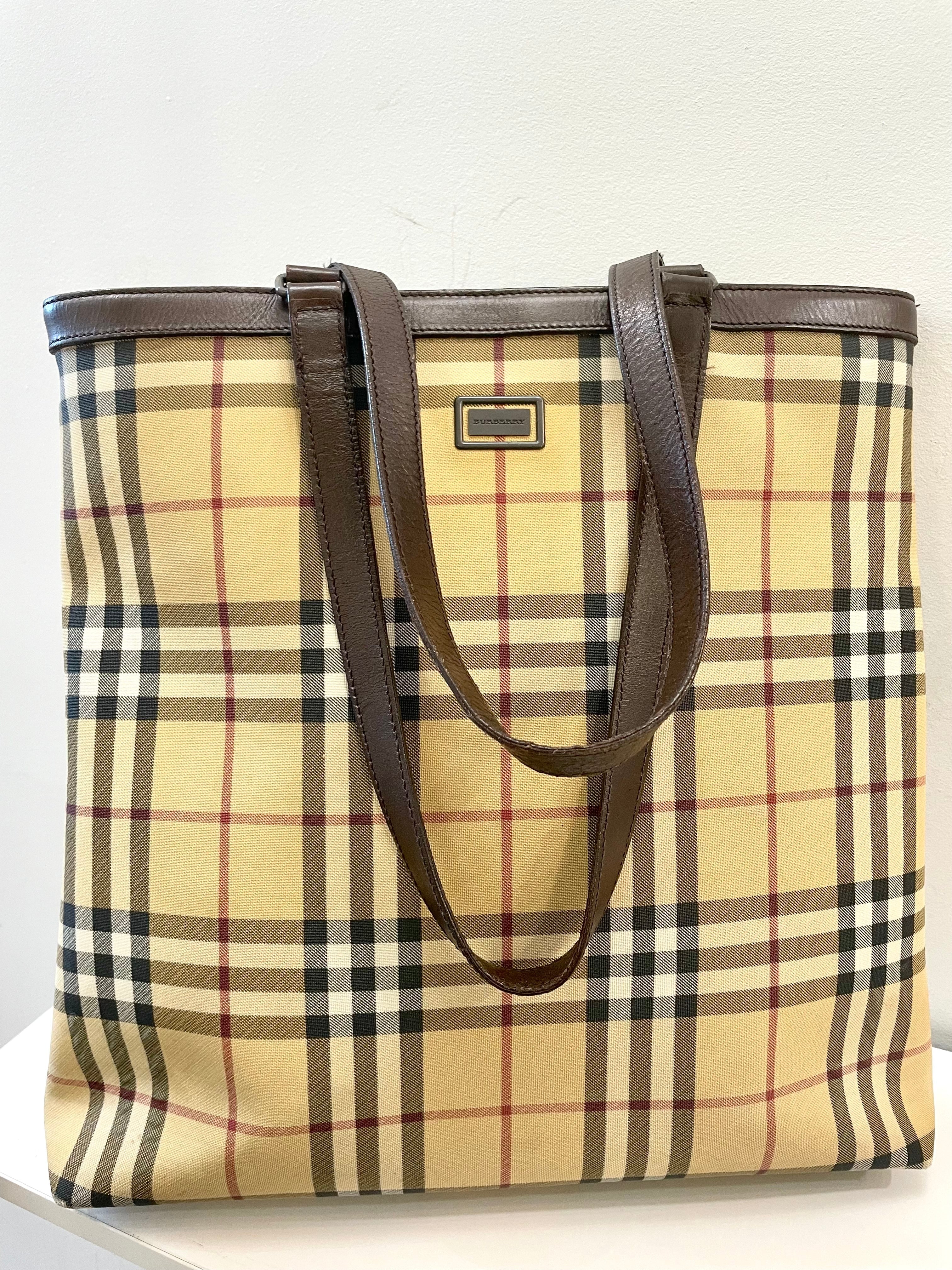 BURBERRY VINTAGE NOVA CHECK PVC & LEATHER TOTE BAG