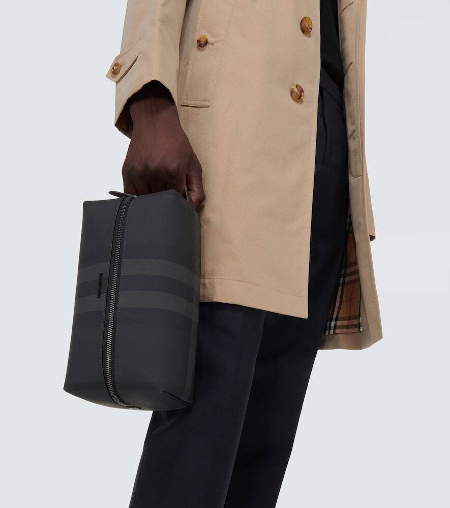 BURBERRY CHARCOAL HOUSE CHECK LEATHER TRAVEL POUCH