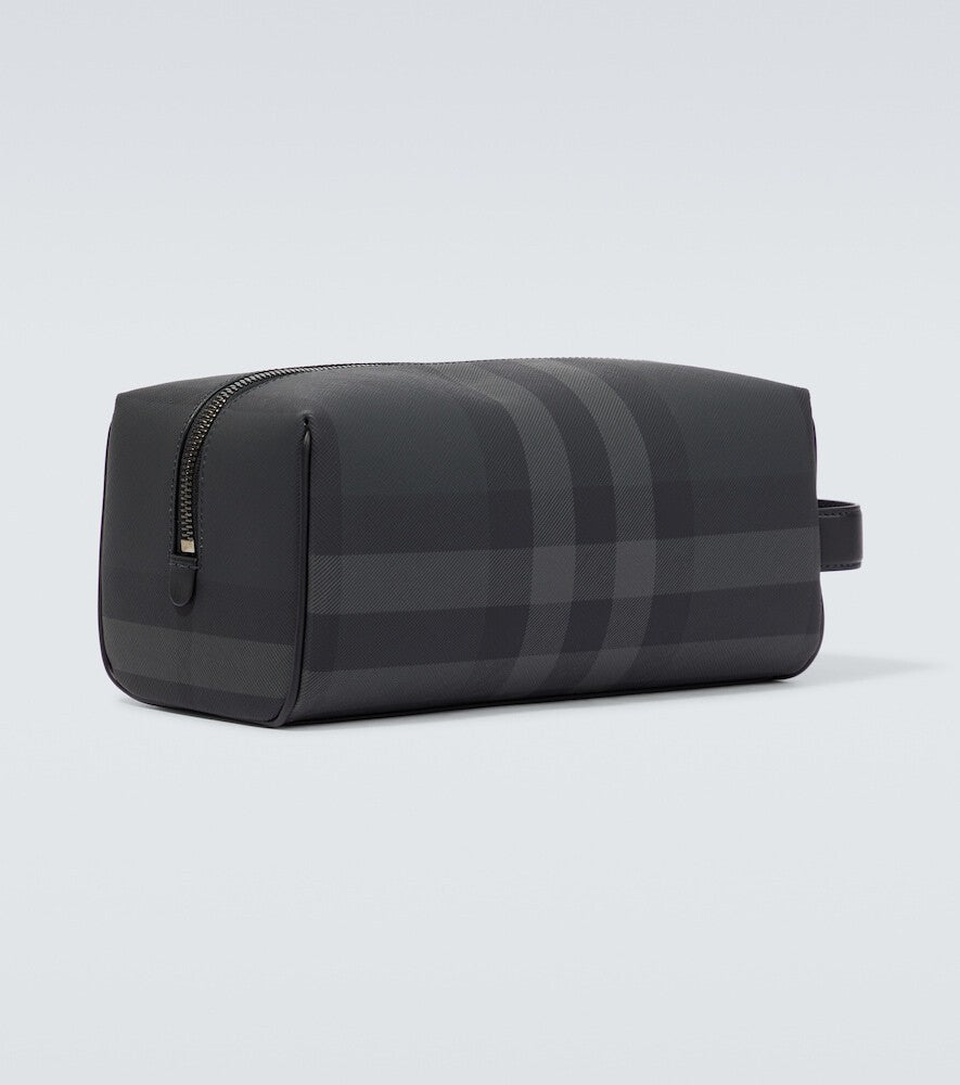 BURBERRY CHARCOAL HOUSE CHECK LEATHER TRAVEL POUCH