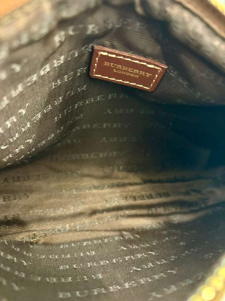 BURBERRY BEIGE HAYMARKET CHECK COATED CANVAS WRISTLET