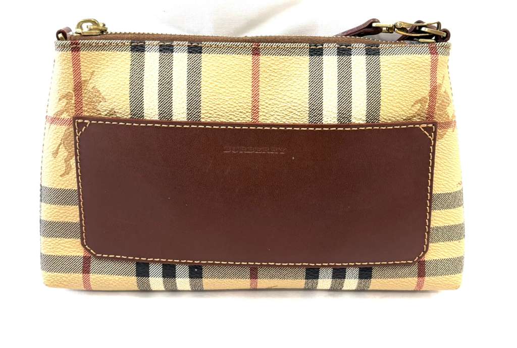 BURBERRY BEIGE HAYMARKET CHECK COATED CANVAS WRISTLET