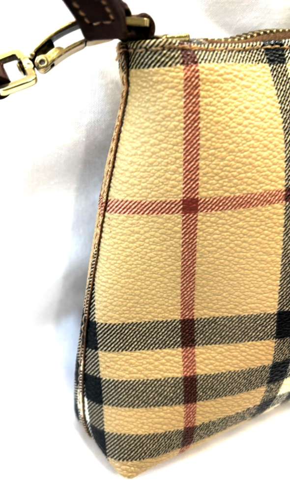 BURBERRY BEIGE HAYMARKET CHECK COATED CANVAS WRISTLET
