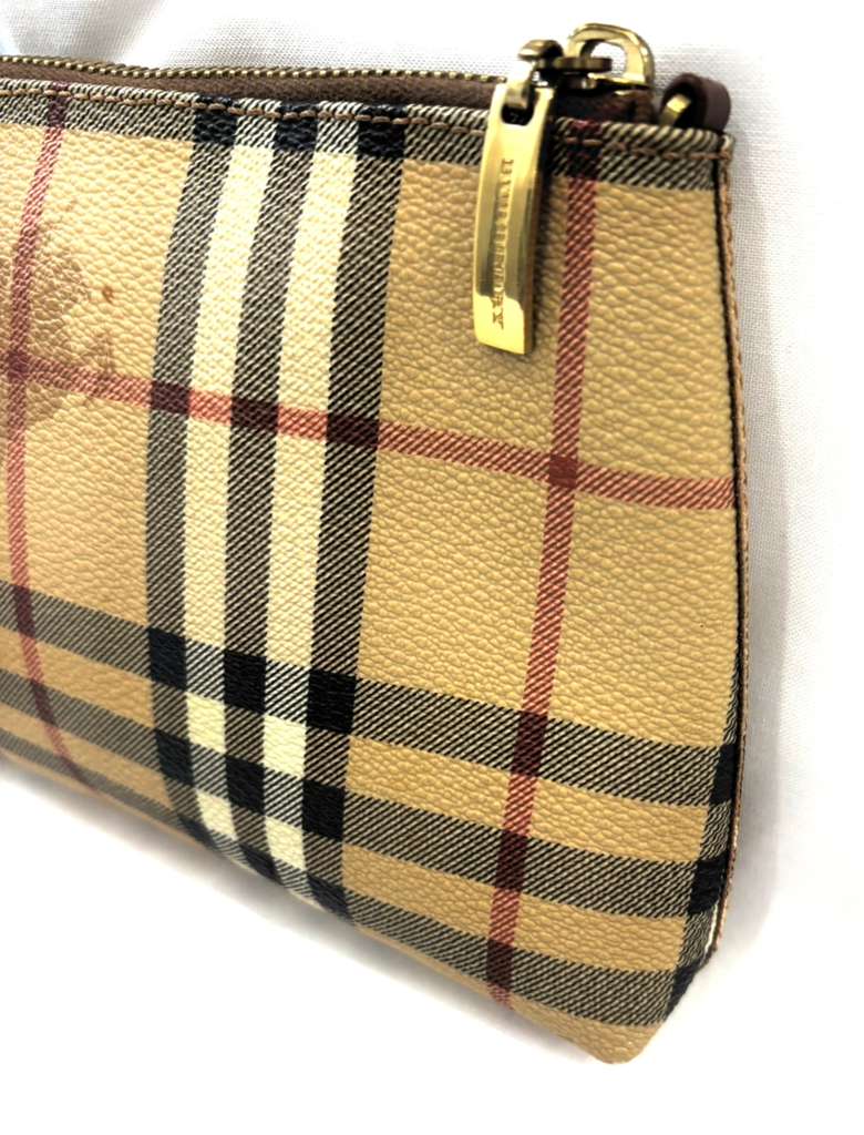 BURBERRY BEIGE HAYMARKET CHECK COATED CANVAS WRISTLET