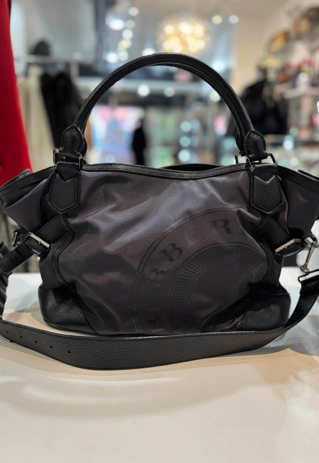 BURBERRY NYLON & LEATHER TRIM LOGO MONTCLARE TOTE BAG
