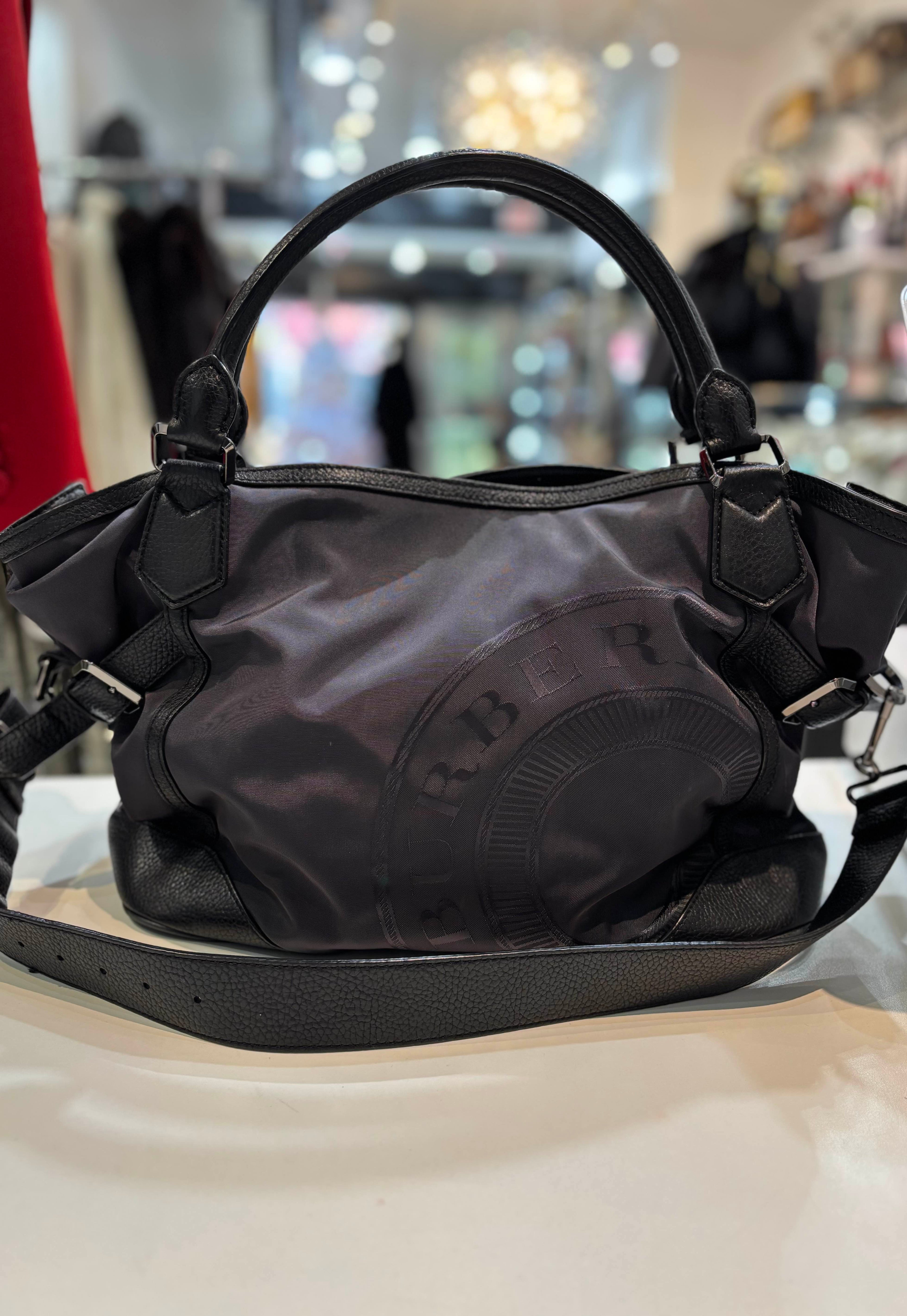 BURBERRY NYLON & LEATHER TRIM LOGO MONTCLARE TOTE BAG