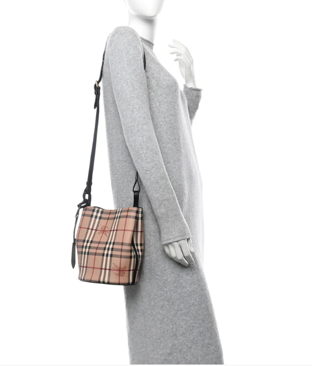 BURBERRY HAYMARKET CHECK BUCKET CROSSBODY BAG