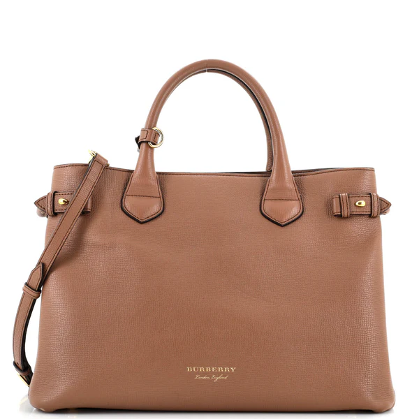 BURBERRY MEDIUM BANNER HOUSE CHECK CALFSKIN LEATHER TOTE BAG