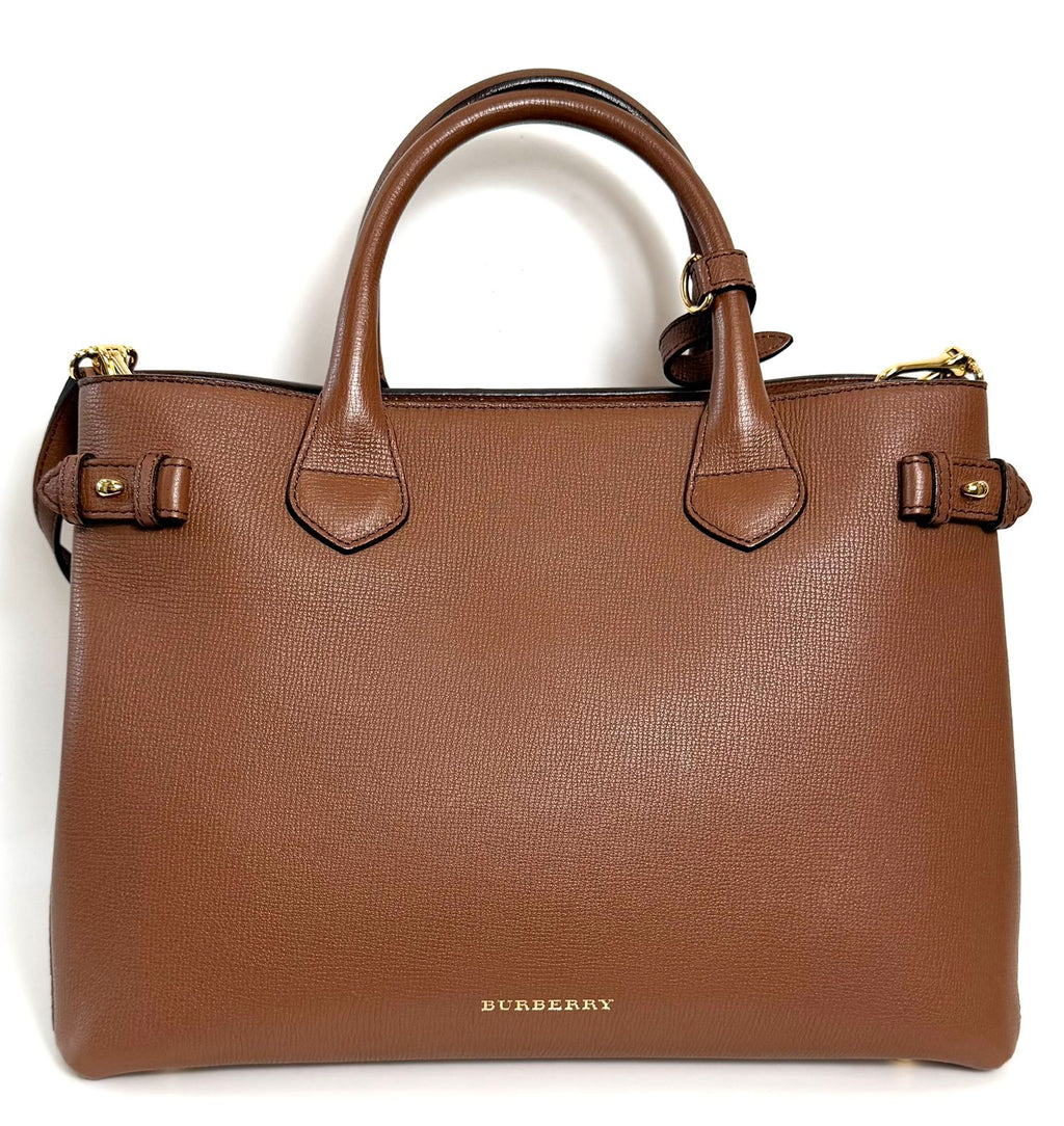 BURBERRY MEDIUM BANNER HOUSE CHECK CALFSKIN LEATHER TOTE BAG