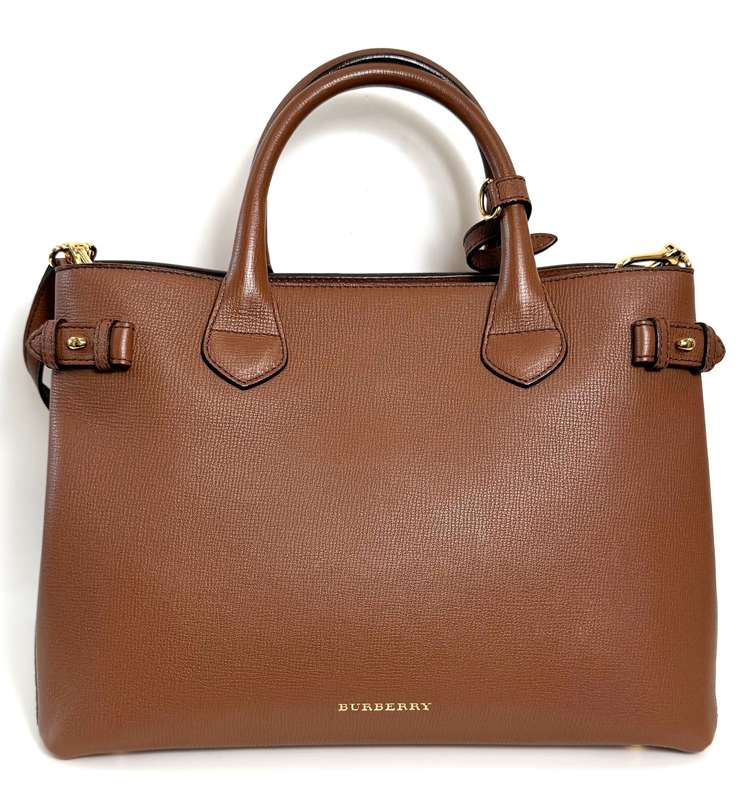 BURBERRY MEDIUM BANNER HOUSE CHECK CALFSKIN LEATHER TOTE BAG