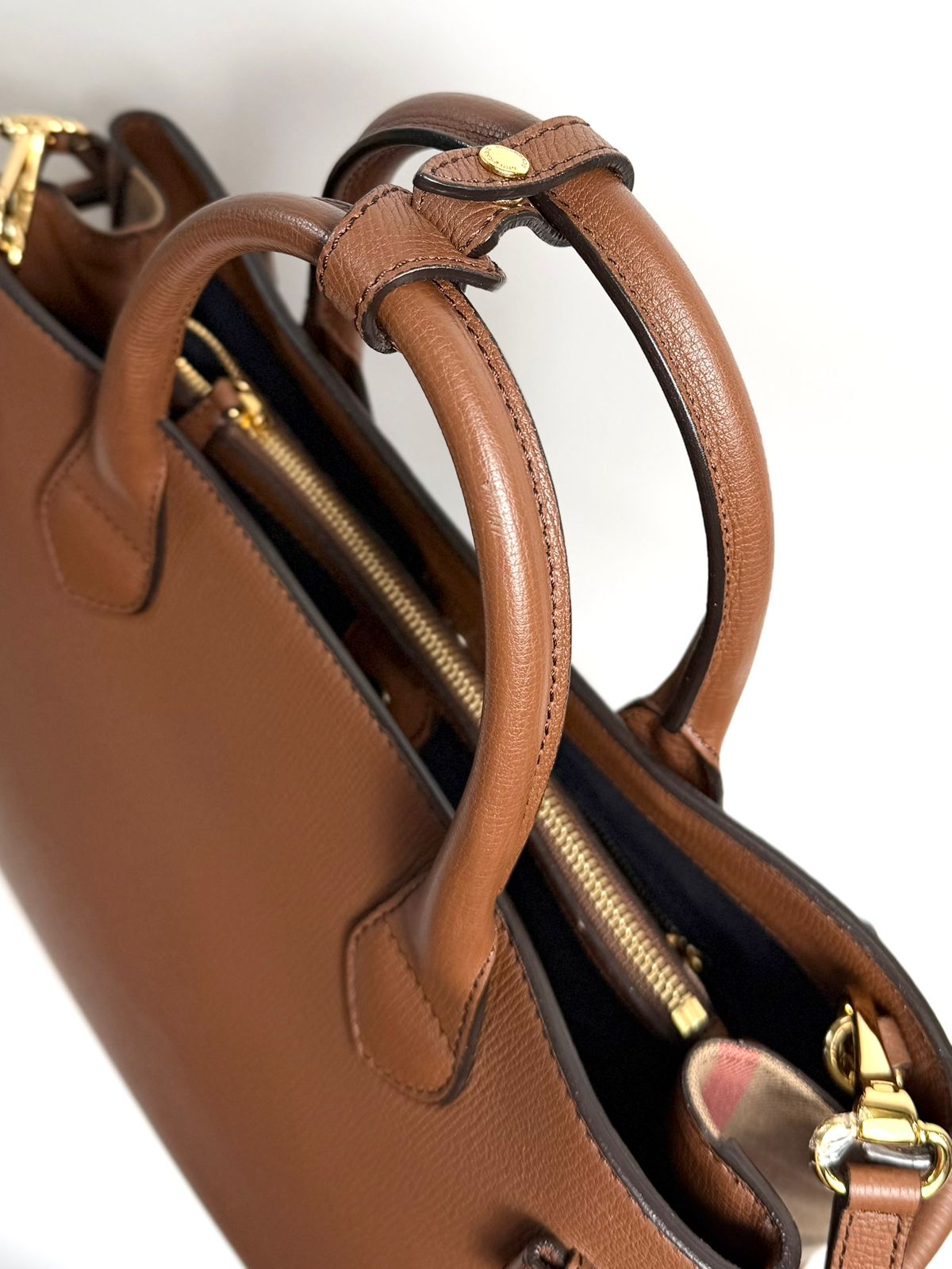 BURBERRY MEDIUM BANNER HOUSE CHECK CALFSKIN LEATHER TOTE BAG