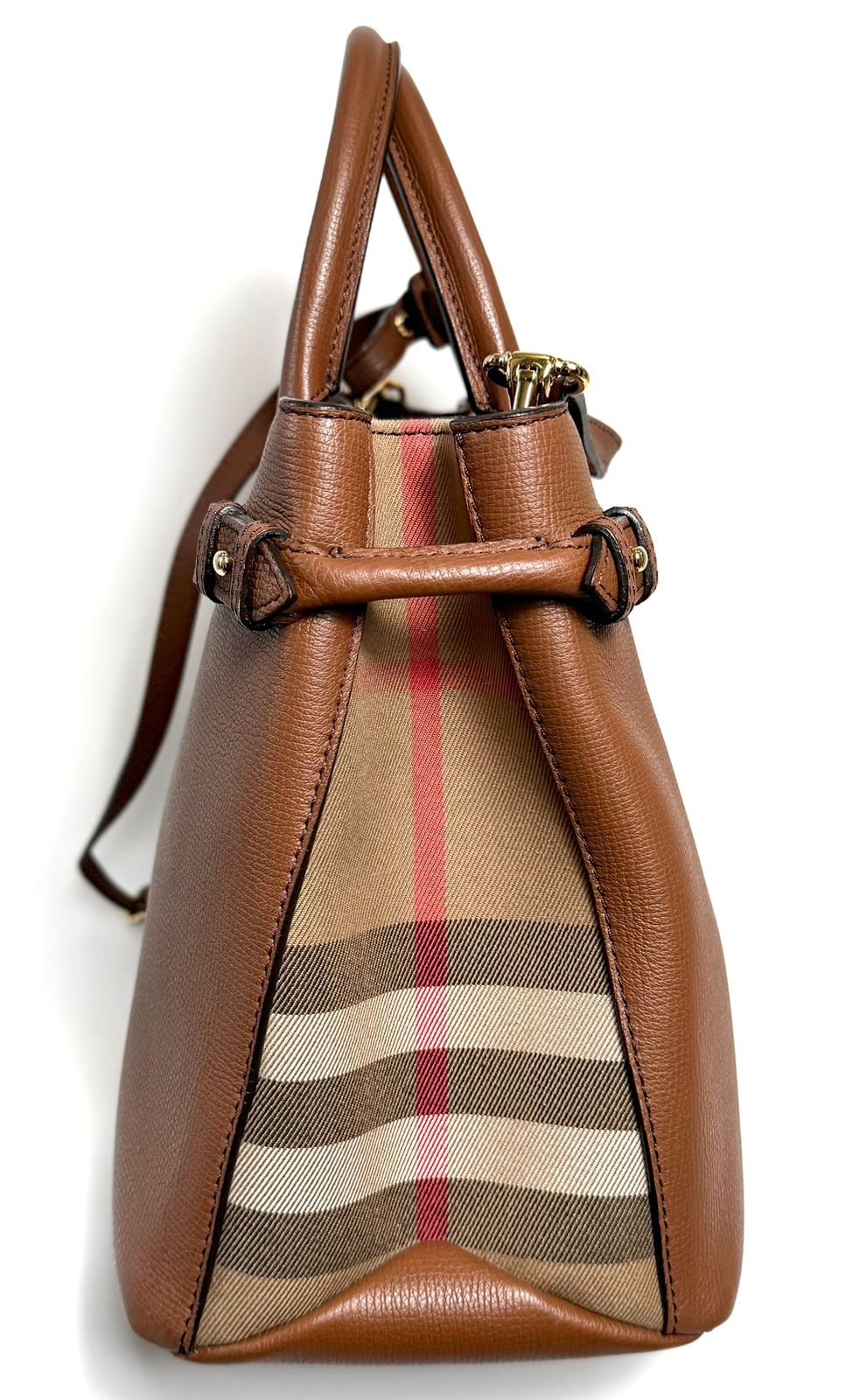 BURBERRY MEDIUM BANNER HOUSE CHECK CALFSKIN LEATHER TOTE BAG