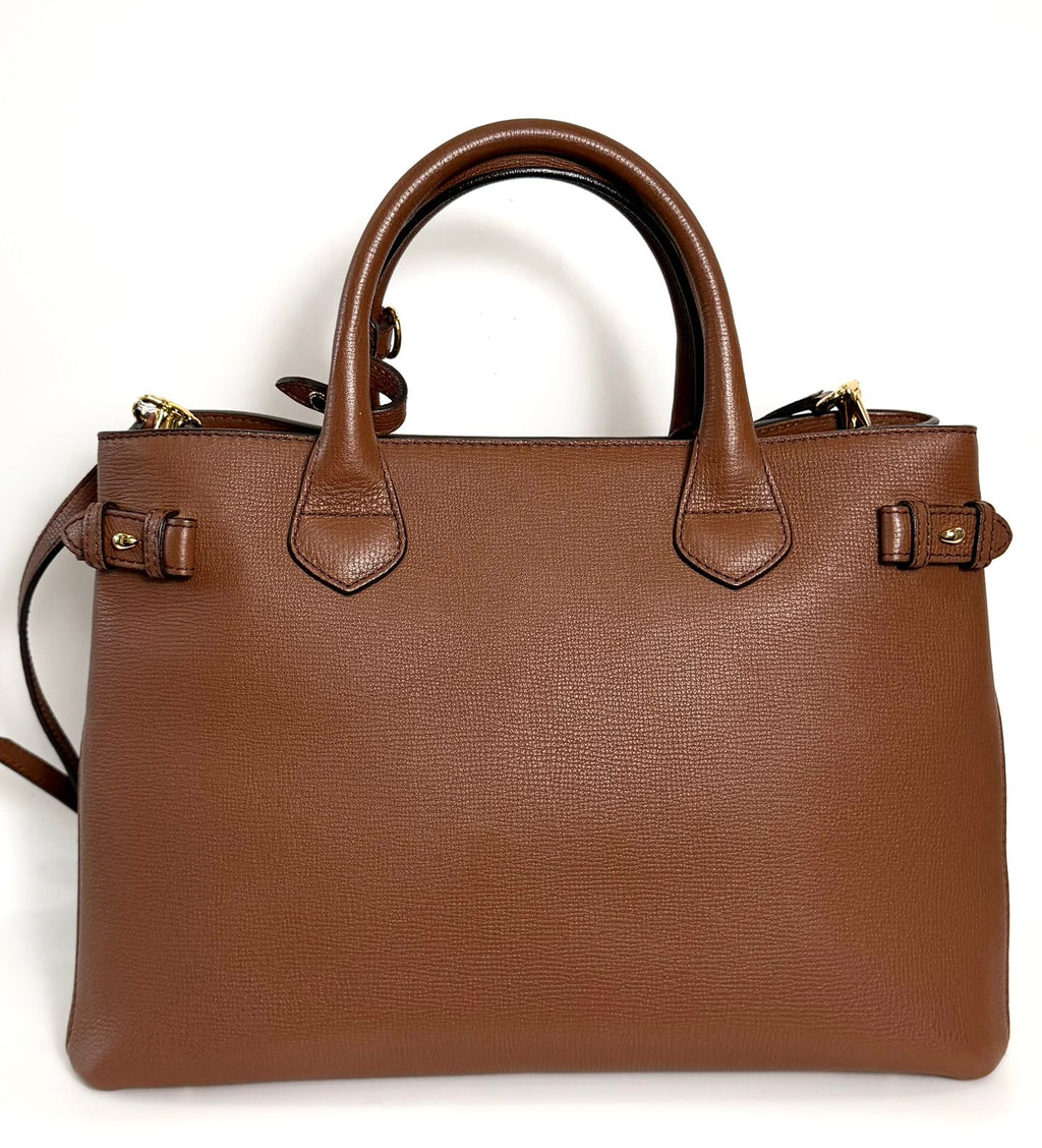 BURBERRY MEDIUM BANNER HOUSE CHECK CALFSKIN LEATHER TOTE BAG