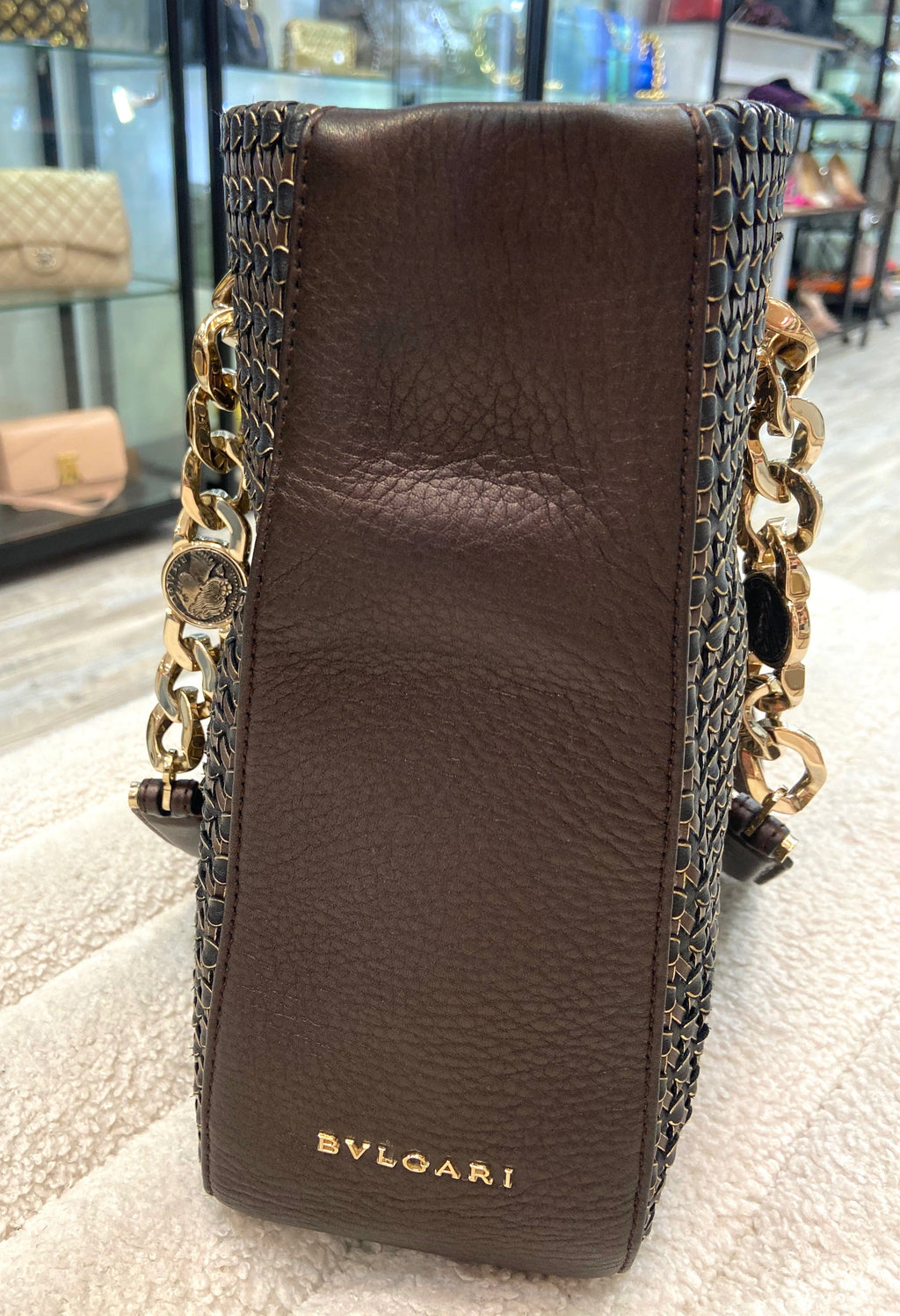 BVLGARI MONETE LEATHER TOTE BAG
