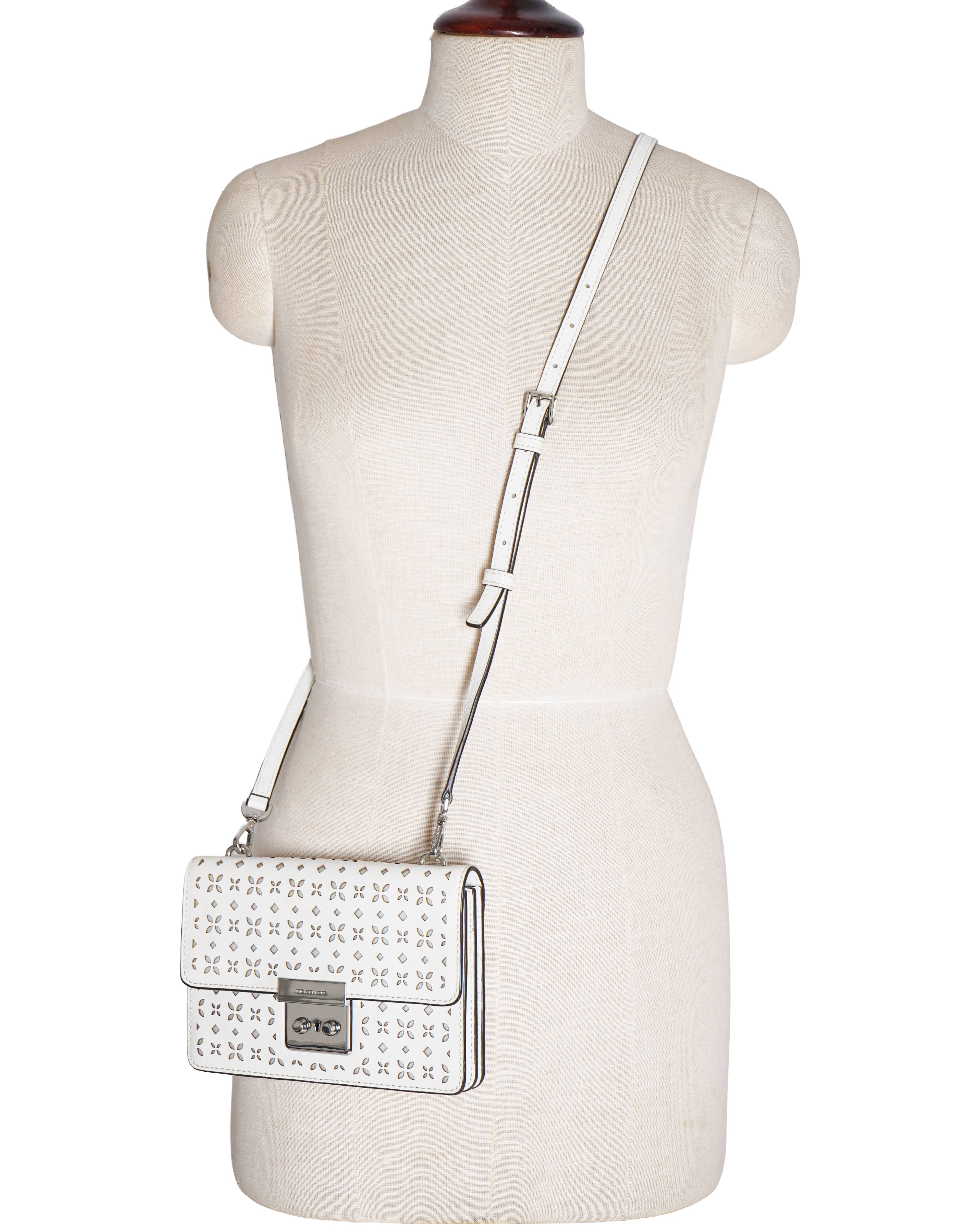 Michael Kors Saffiano Leather Crossbody Bag In White
