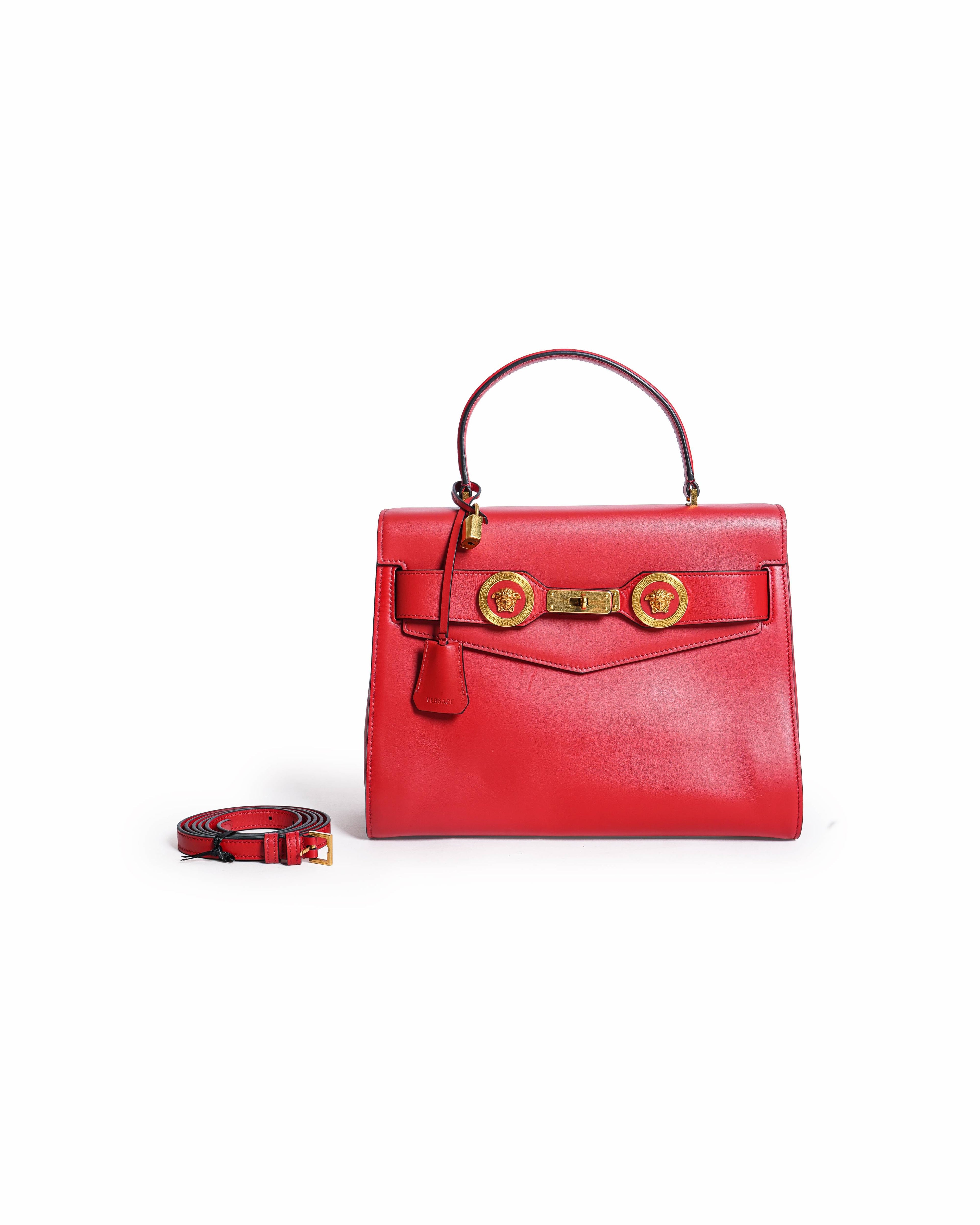 Versace Red Tribute Icon Medusa Top Handle Bag