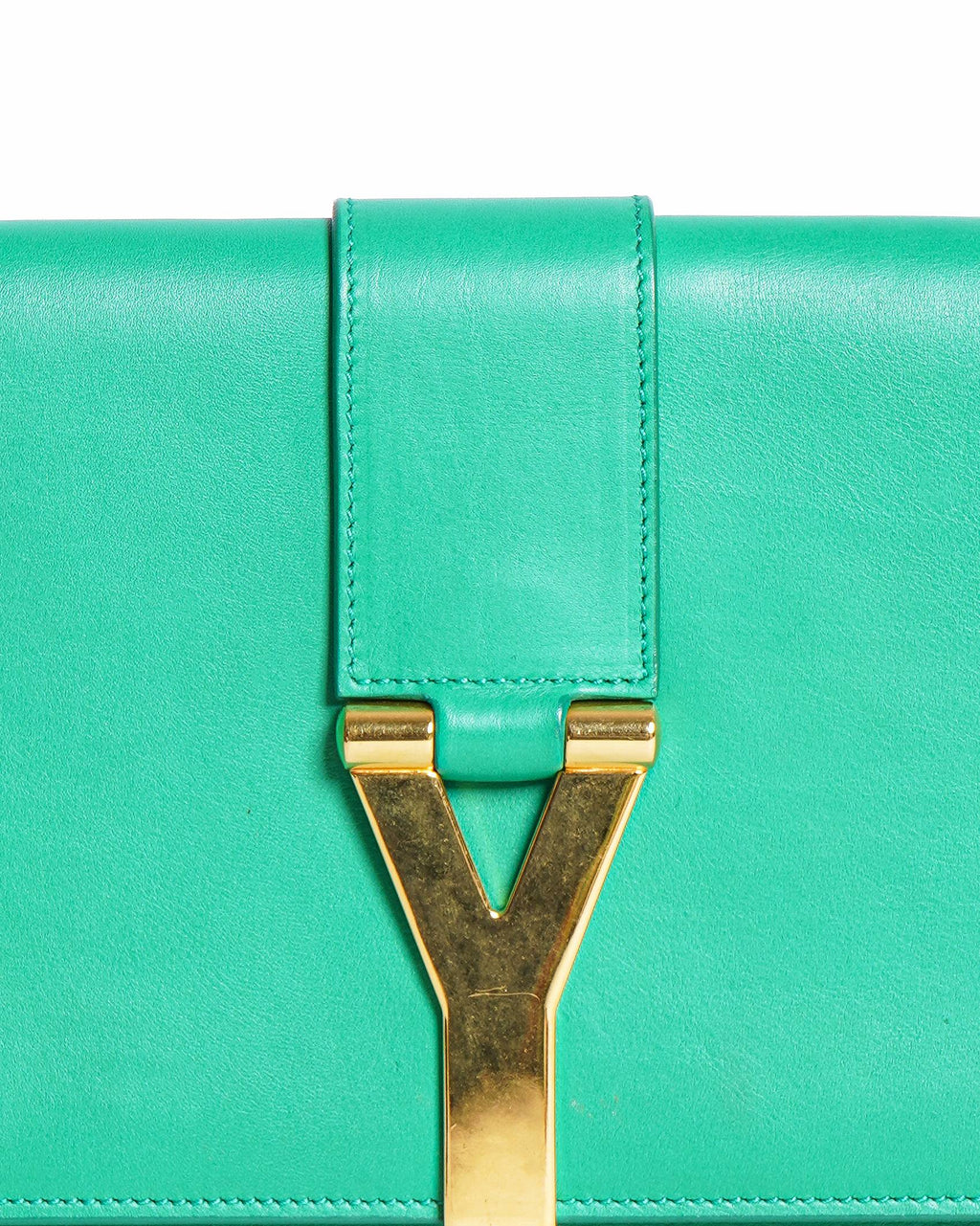 Yves Saint Laurent Green Leather Y-Ligne Clutch