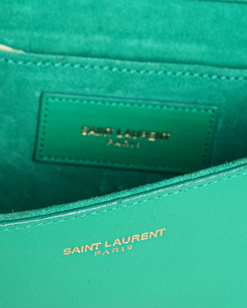 Yves Saint Laurent Green Leather Y-Ligne Clutch