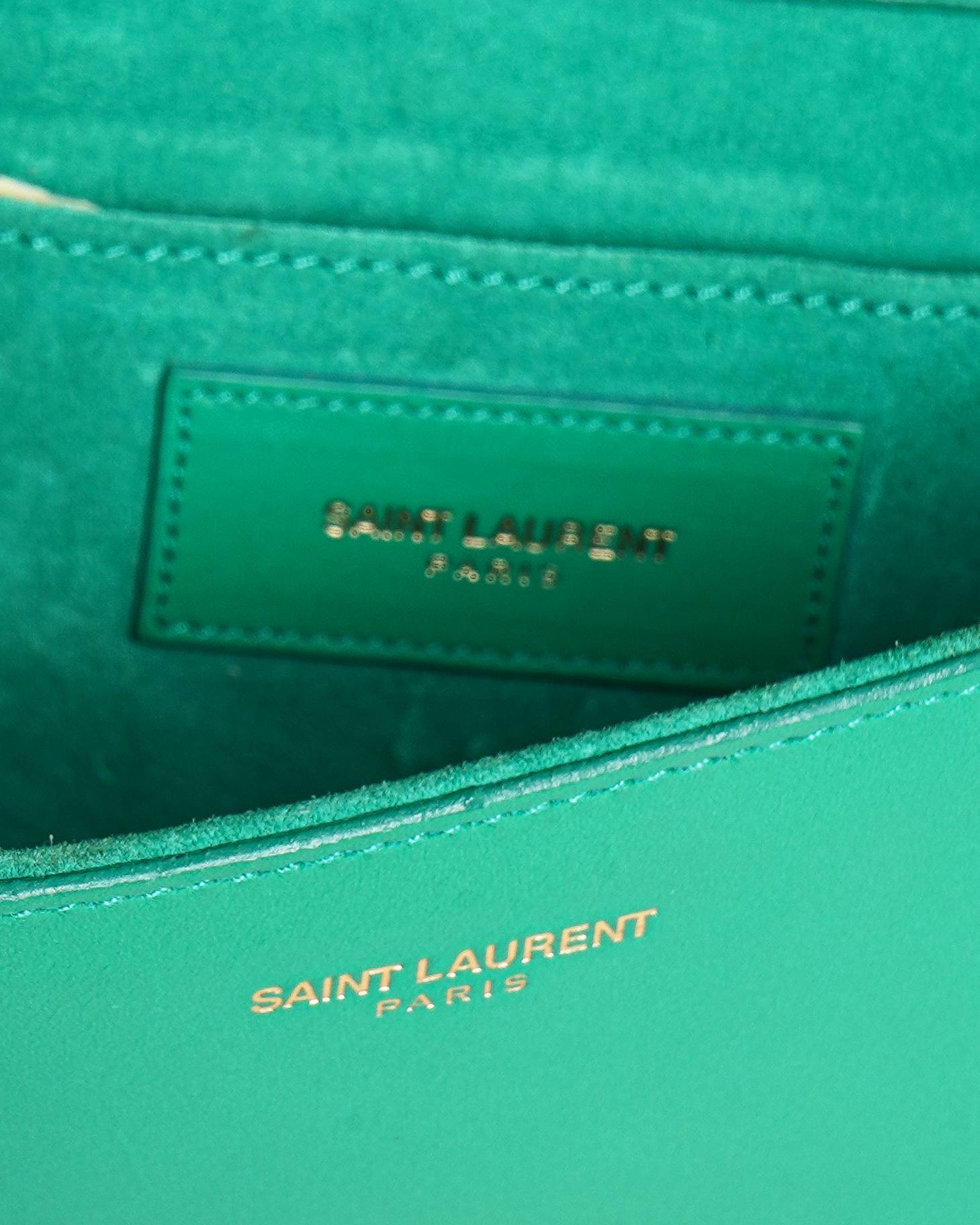 Yves Saint Laurent Green Leather Y-Ligne Clutch