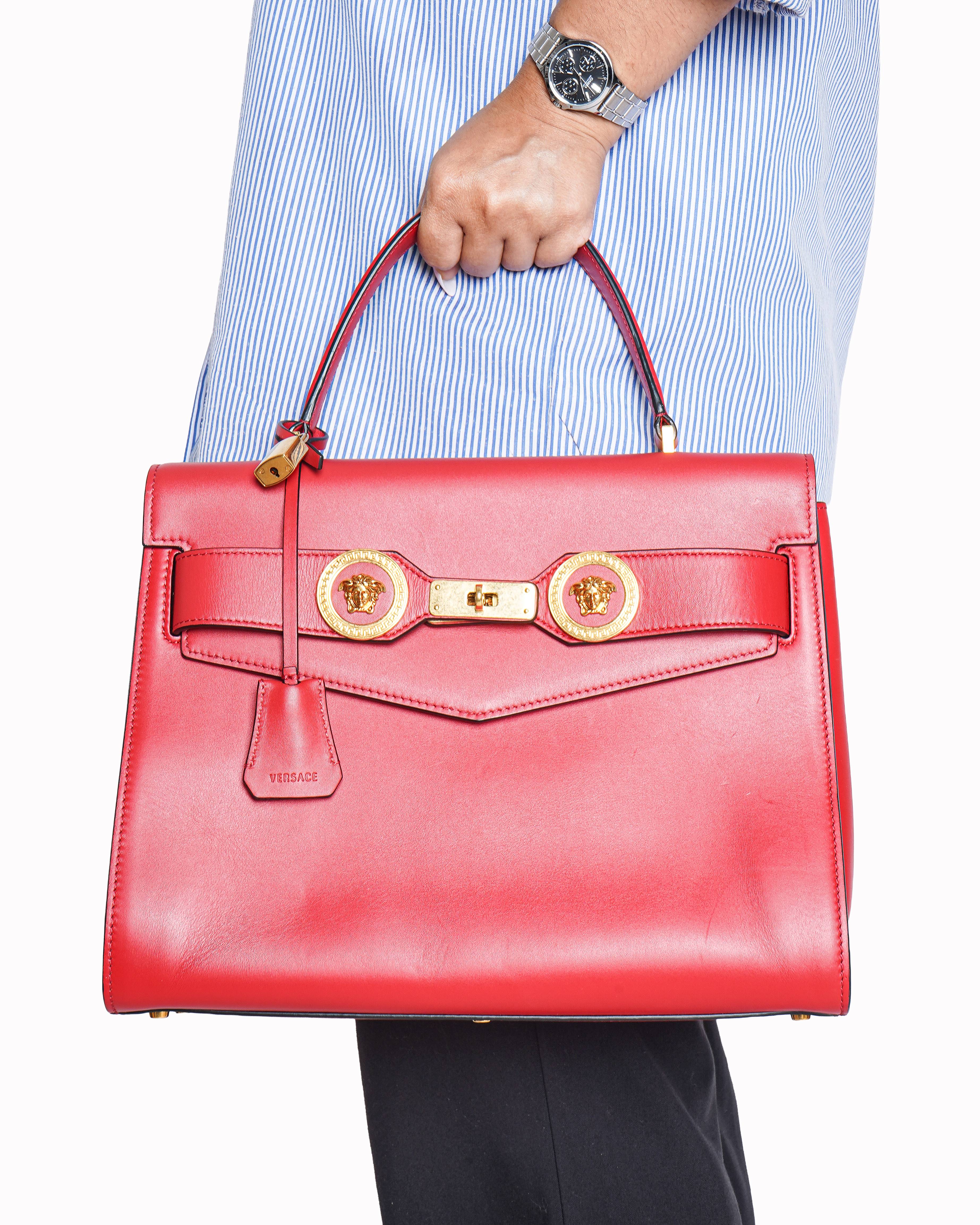 Versace Red Tribute Icon Medusa Top Handle Bag