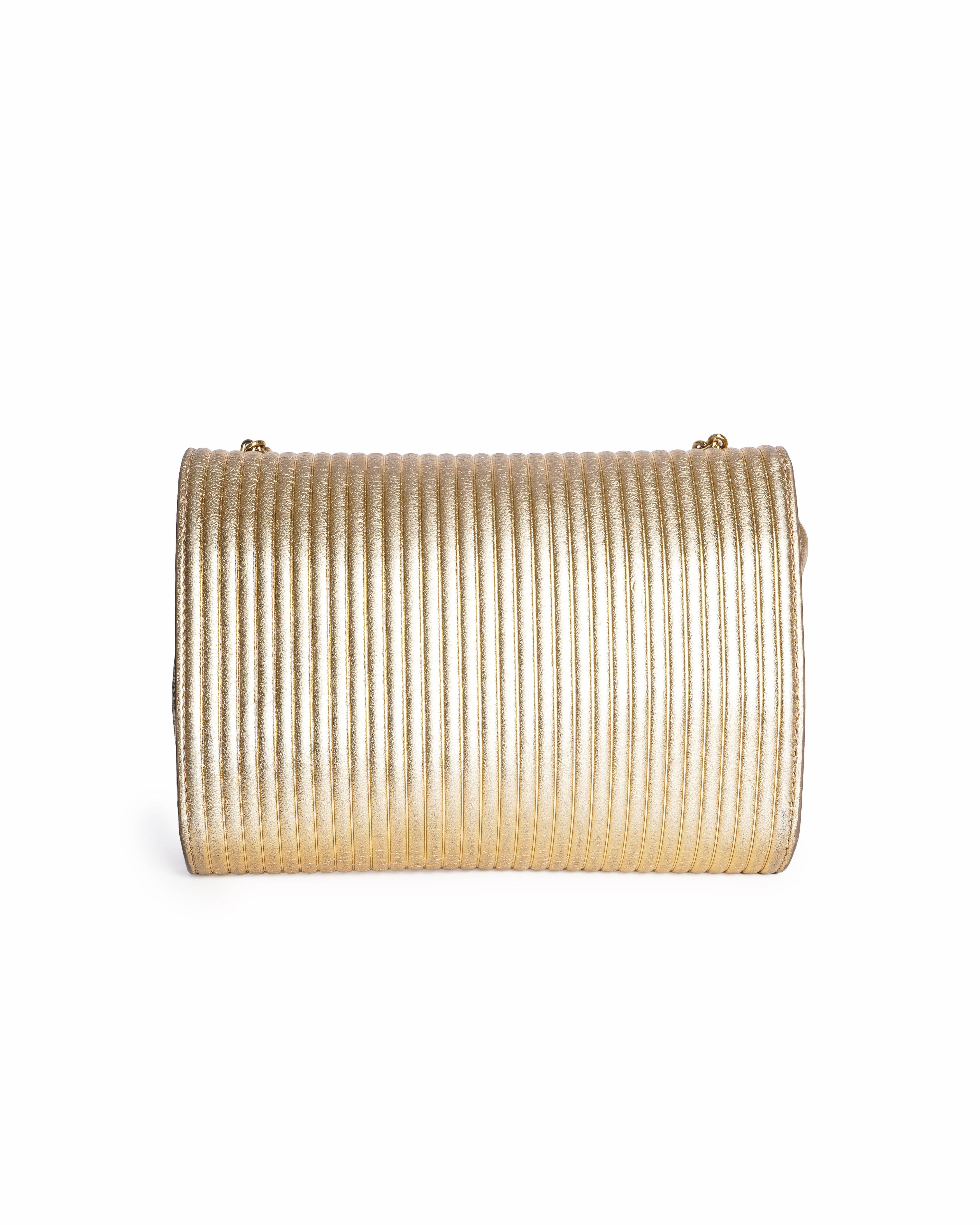 Salvatore Ferragamo Metallic Gold Leather Vara Bow Chain Crossbody Bag