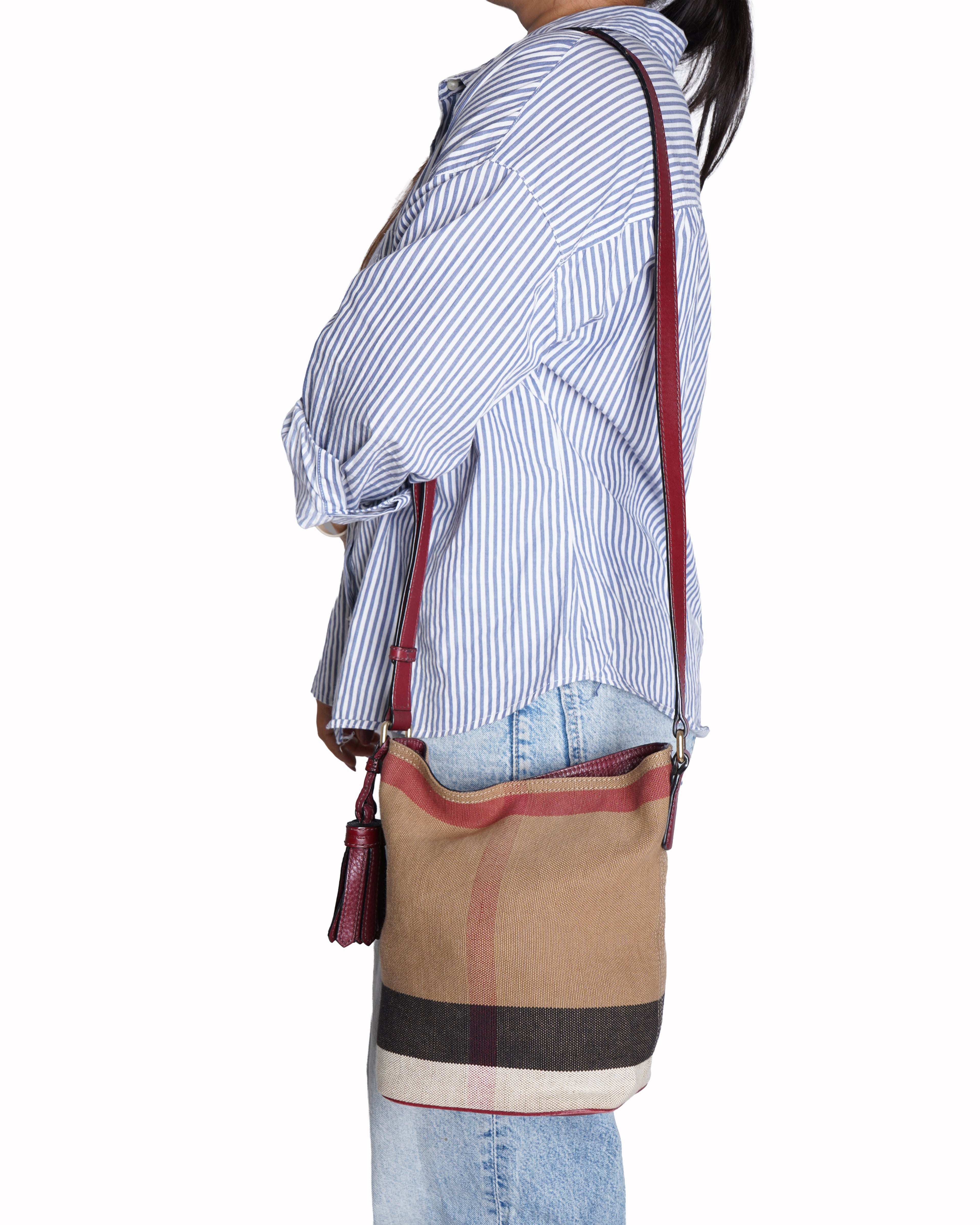 Burberry Multicolor Exploded Check Canvas and Leather MiniAshby Tassel Crossbody Bag
