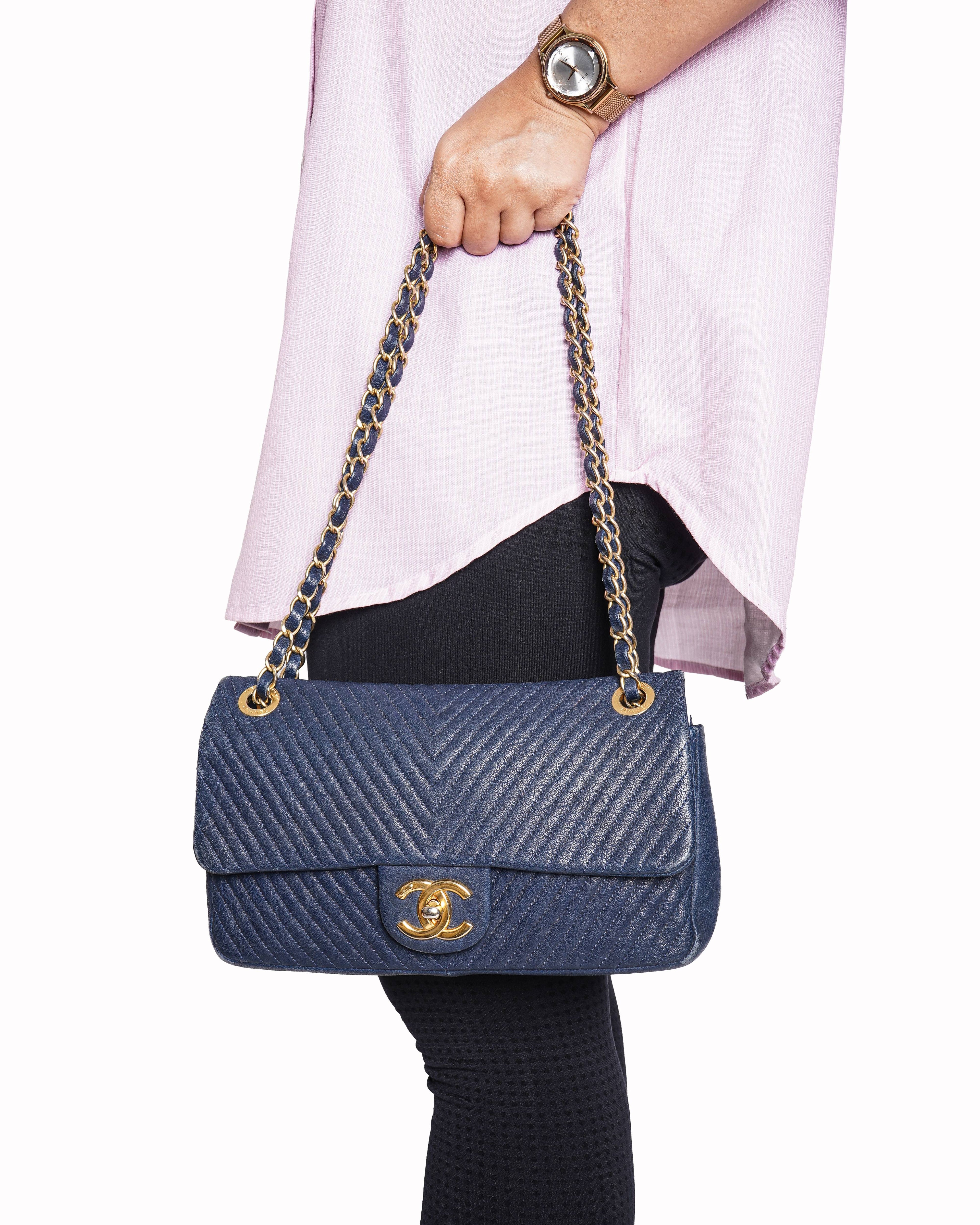 Chanel Chevron Timeless Classique Leather Crossbody Bag