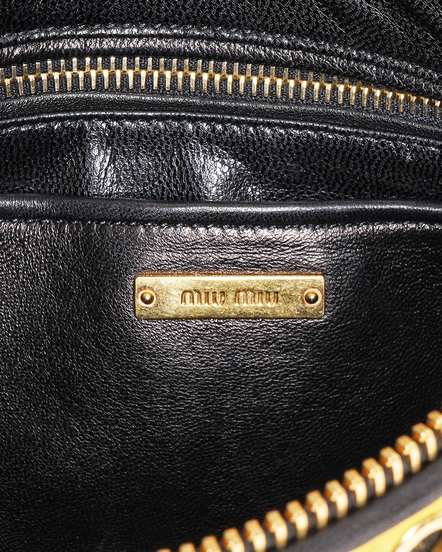 Miu Miu Black & Multicolor Leather & Crystal Clutch Bag