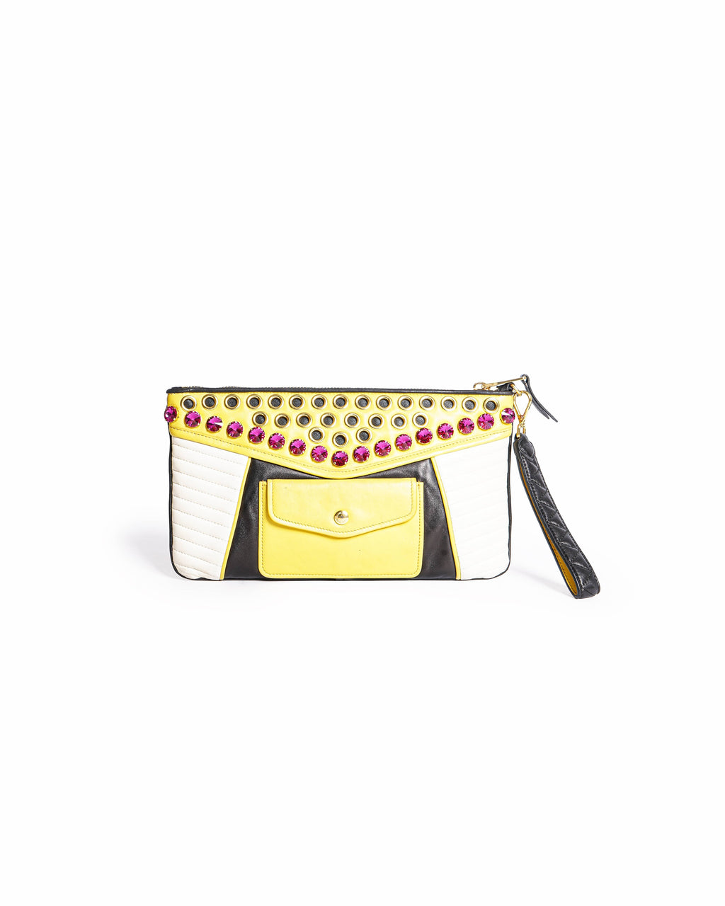 Miu Miu Black & Multicolor Leather & Crystal Clutch Bag
